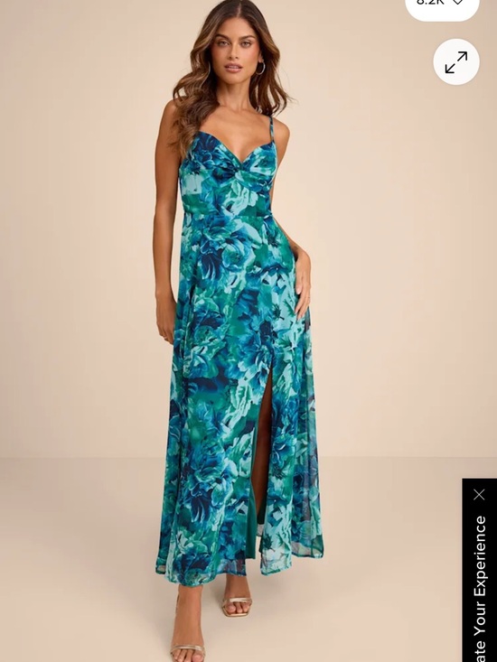 Lulus Dresses & Skirts - Lulu's Teal and Blue Floral Maxi Dress with Side Slit
